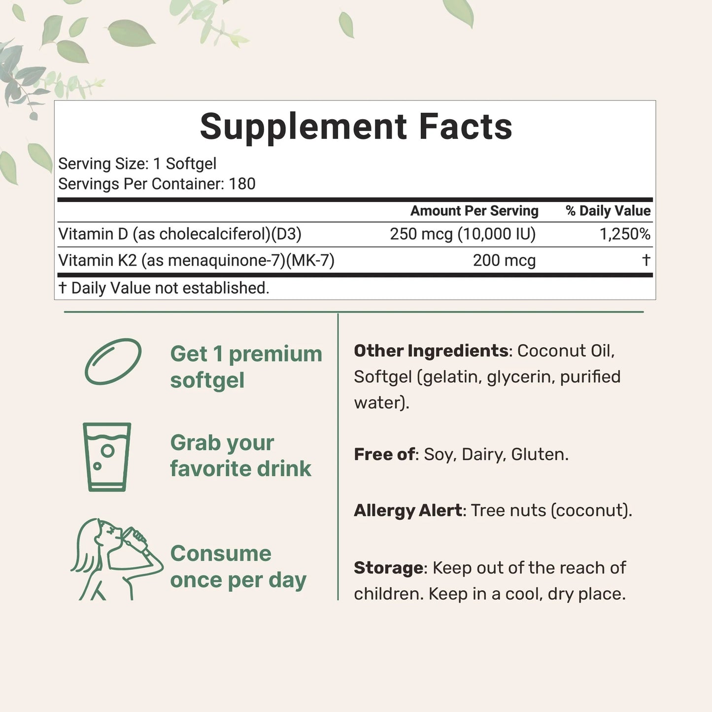 Vitamin D3 K2 Supplement Softgels VIP