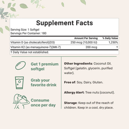 Vitamin D3 K2 Supplement Softgels VIP