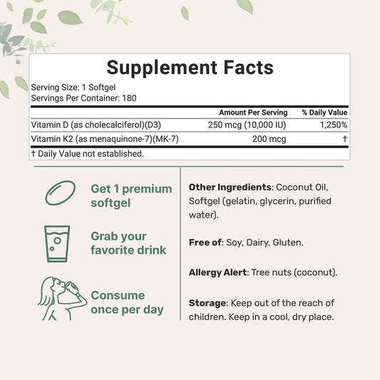 Vitamin D3 K2 Supplement Softgels VIP